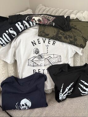 Assorted Graphic Skull T-Shirt Bundle - Black, White, Olive